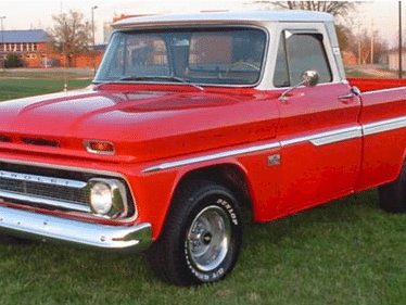1966_red chevy truck-parts and merch at Cardudes.net