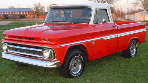 1966_red chevy truck-parts and merch at Cardudes.net