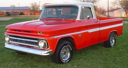 1966_red chevy truck-parts and merch at Cardudes.net