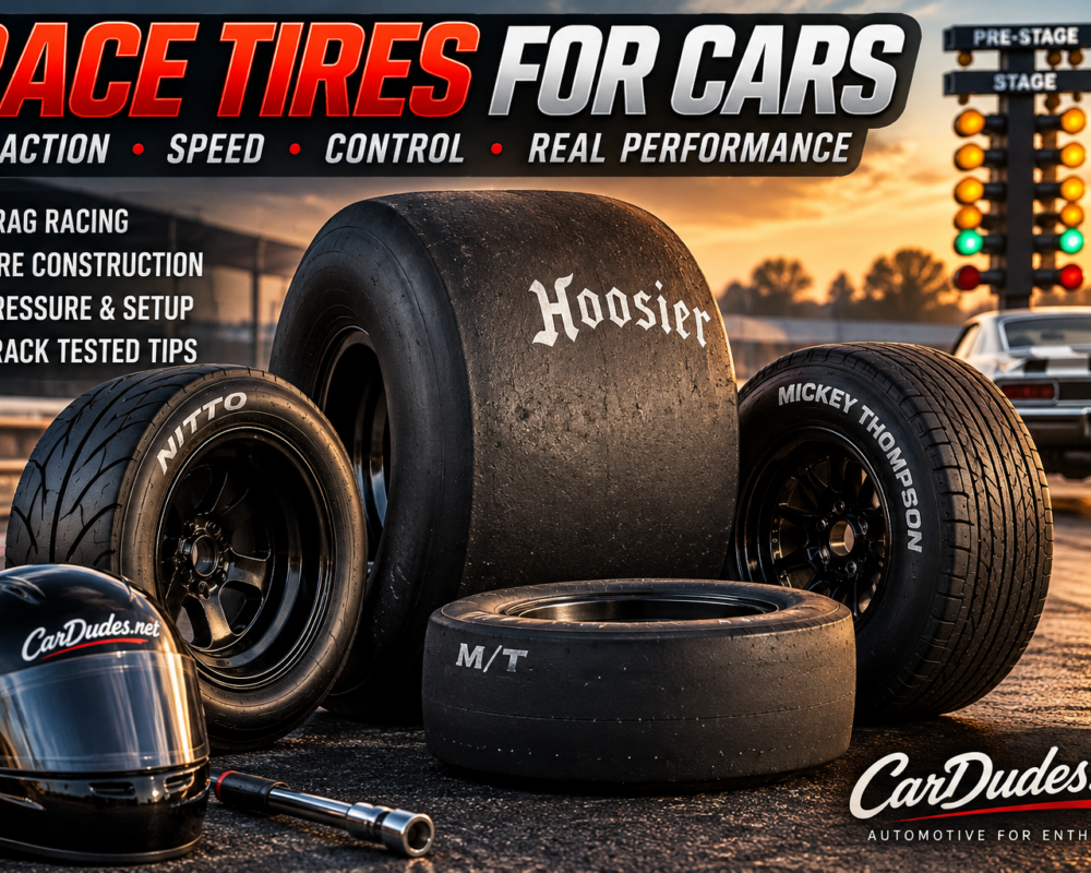 Race tires for cars including drag racing slicks and performance tires