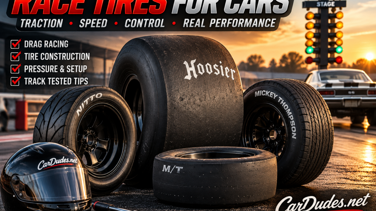 Race tires for cars including drag racing slicks and performance tires